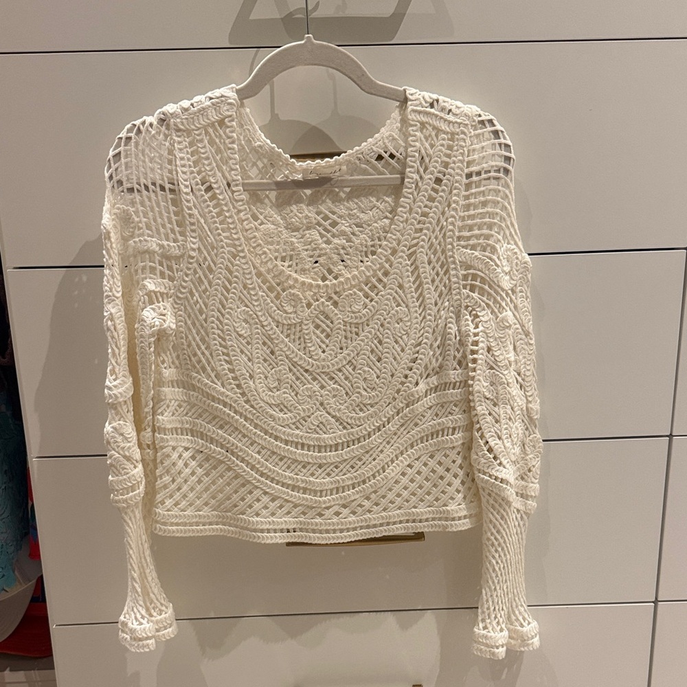 Line & Dot Cream Crochet Blouse